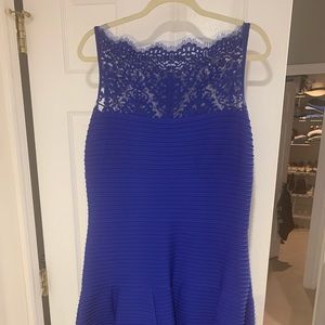 Electric Blue lace and vertical line dress